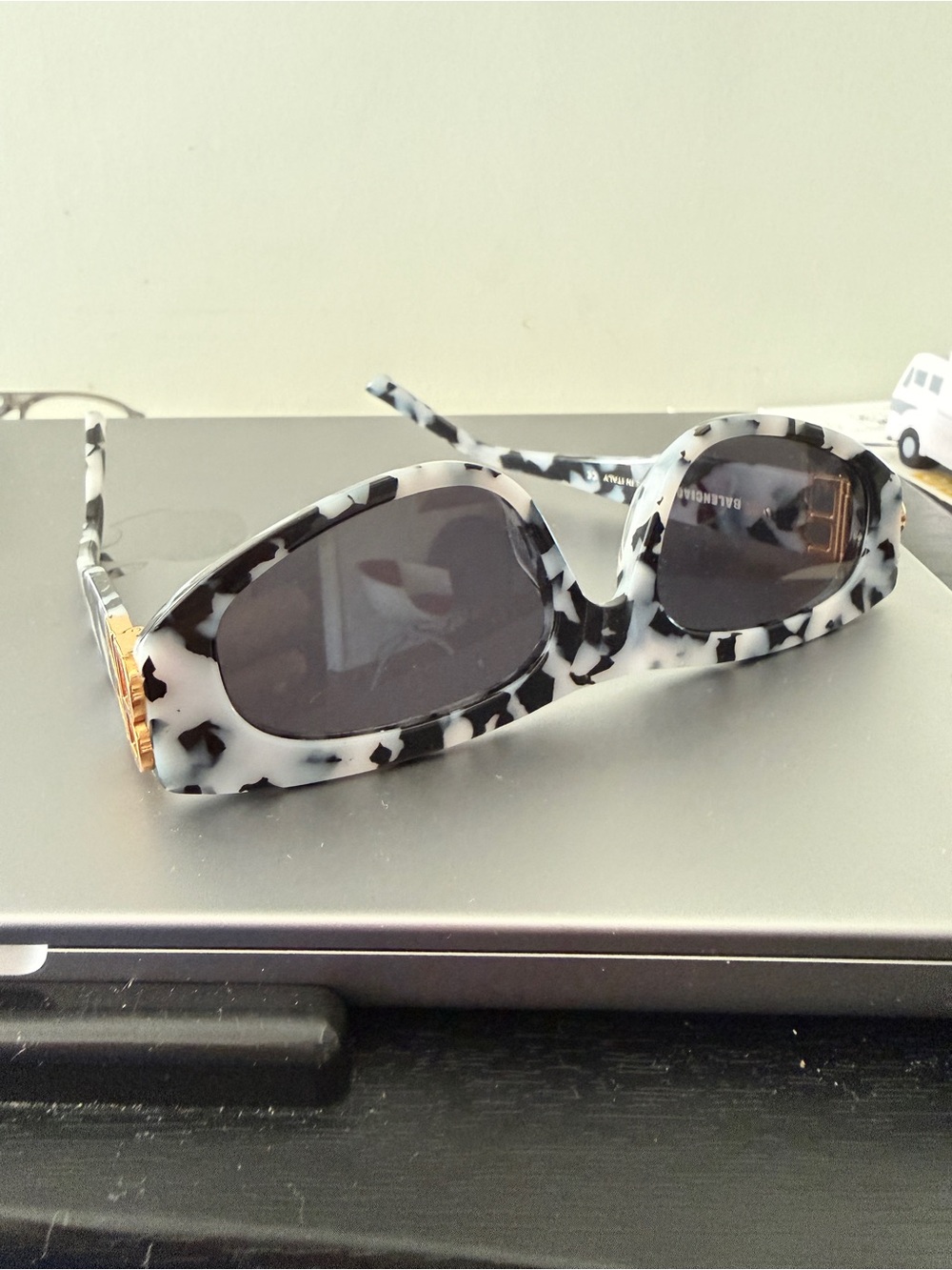 Balenciaga Black and White Tortoiseshell Sunglass Temple